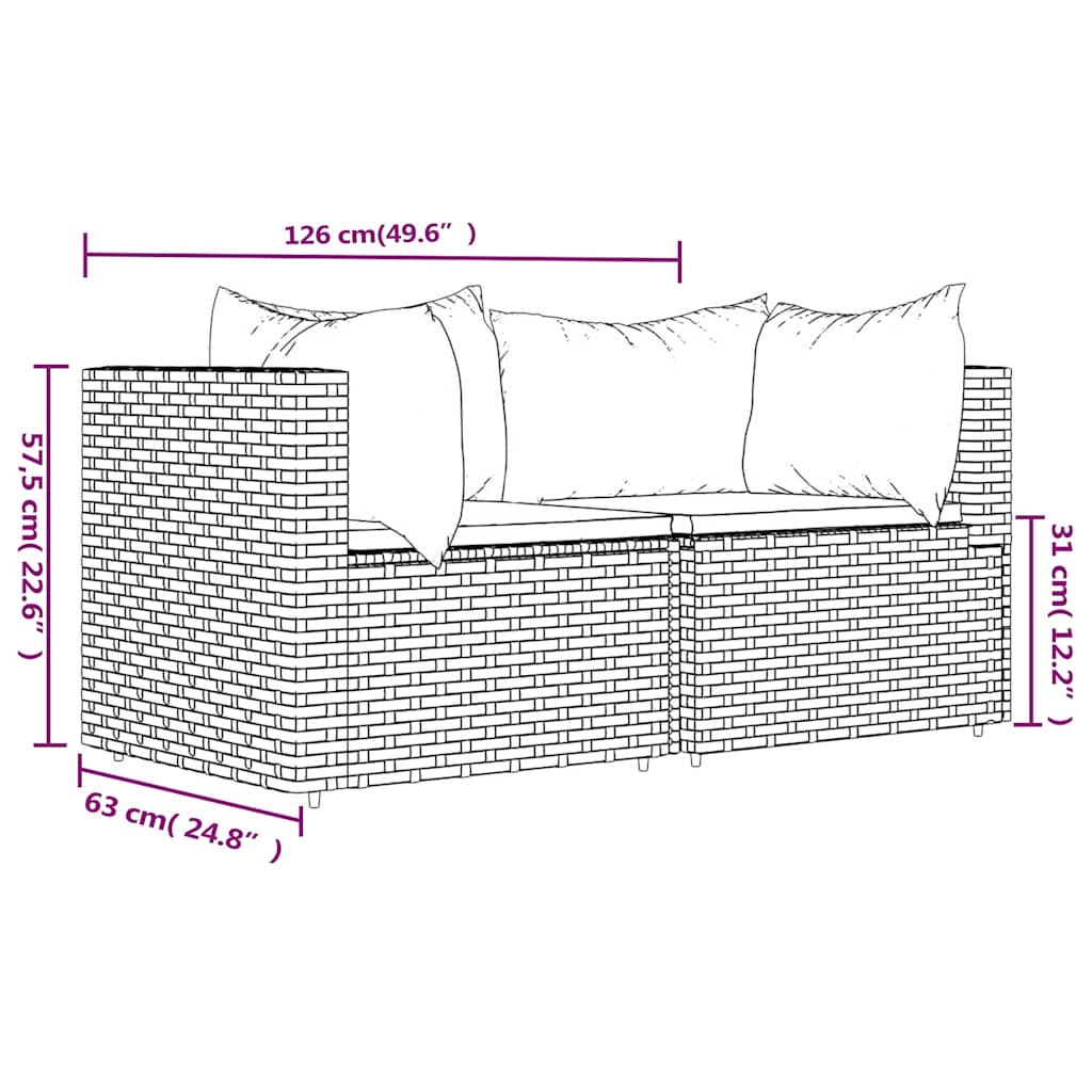 vidaXL Garten-Ecksofas mit Kissen 2 Stk. Schwarz Poly Rattan