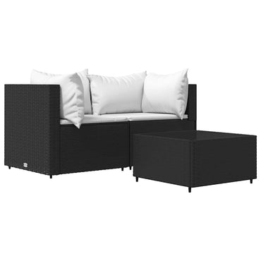 vidaXL Ensemble de salon de jardin 3 pcs avec coussins Noir Résine tressée