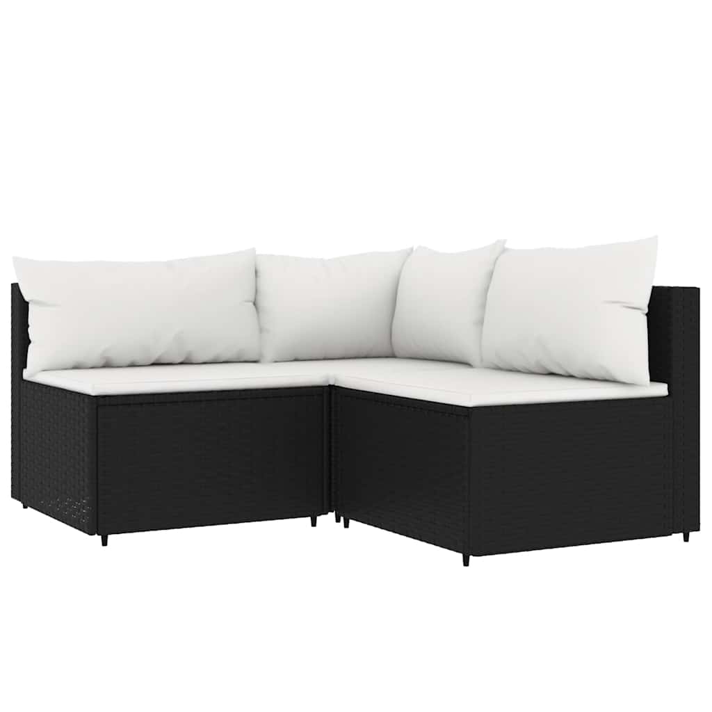 vidaXL Ensemble de salon de jardin 3 pcs avec coussins Noir Résine tressée