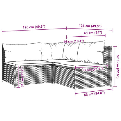 vidaXL Ensemble de salon de jardin 3 pcs avec coussins Noir Résine tressée