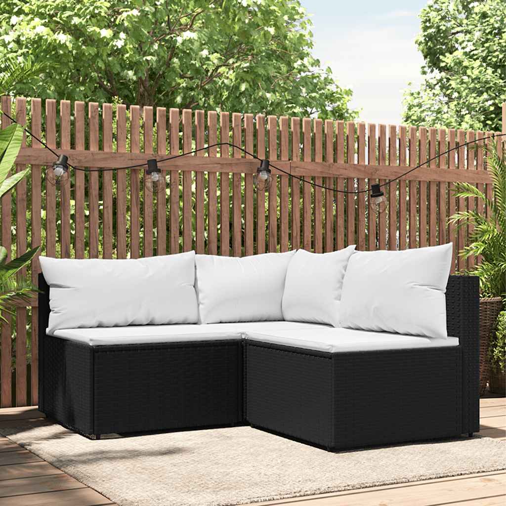 vidaXL Ensemble de salon de jardin 3 pcs avec coussins Noir Résine tressée