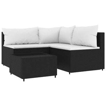 vidaXL Salon de jardin 4 pcs avec coussins Noir Résine tressée