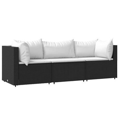 vidaXL Ensemble de salon de jardin 3 pcs avec coussins Noir Résine tressée