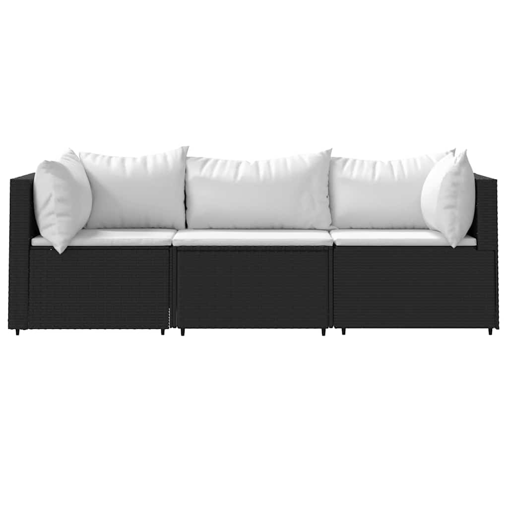 vidaXL Ensemble de salon de jardin 3 pcs avec coussins Noir Résine tressée