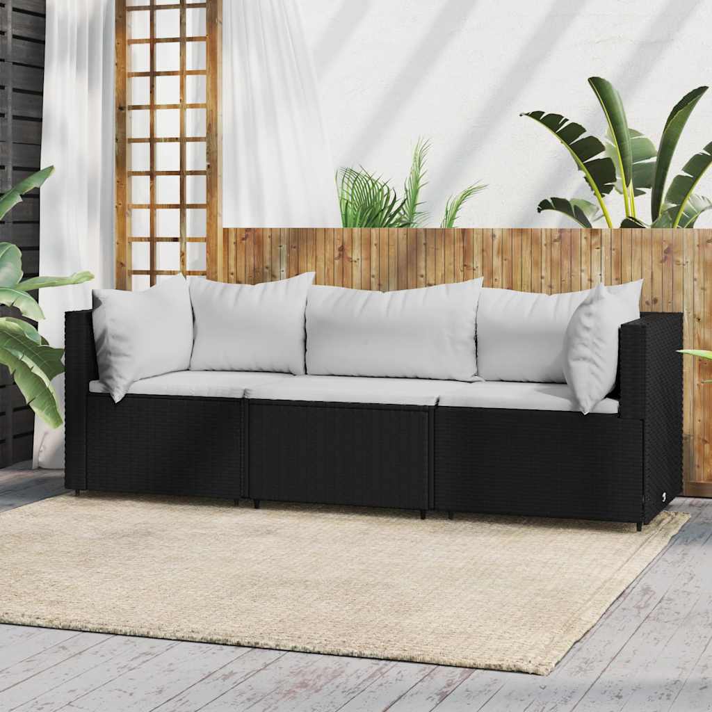 vidaXL Ensemble de salon de jardin 3 pcs avec coussins Noir Résine tressée