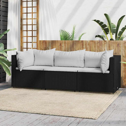 vidaXL Ensemble de salon de jardin 3 pcs avec coussins Noir Résine tressée