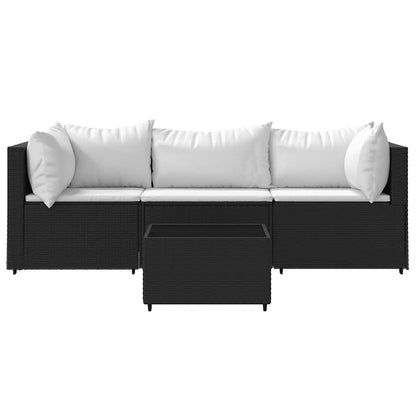 vidaXL Salon de jardin 4 pcs avec coussins Noir Résine tressée