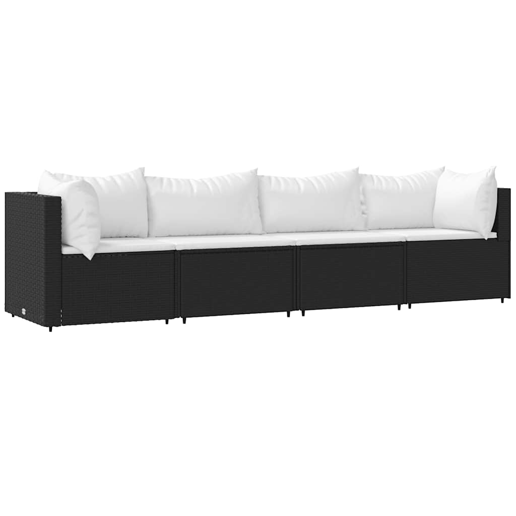 vidaXL Salon de jardin 4 pcs avec coussins Noir Résine tressée