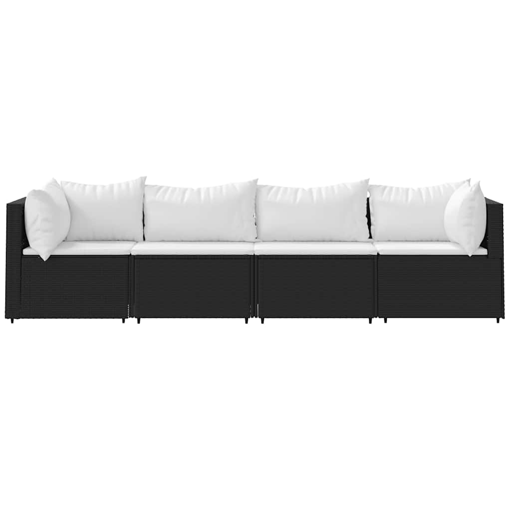 vidaXL Salon de jardin 4 pcs avec coussins Noir Résine tressée