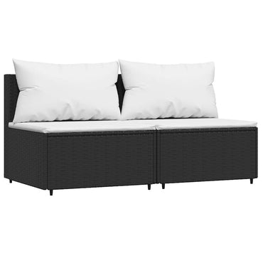 vidaXL Garten-Mittelsofas mit Kissen 2 Stk. Schwarz Poly Rattan