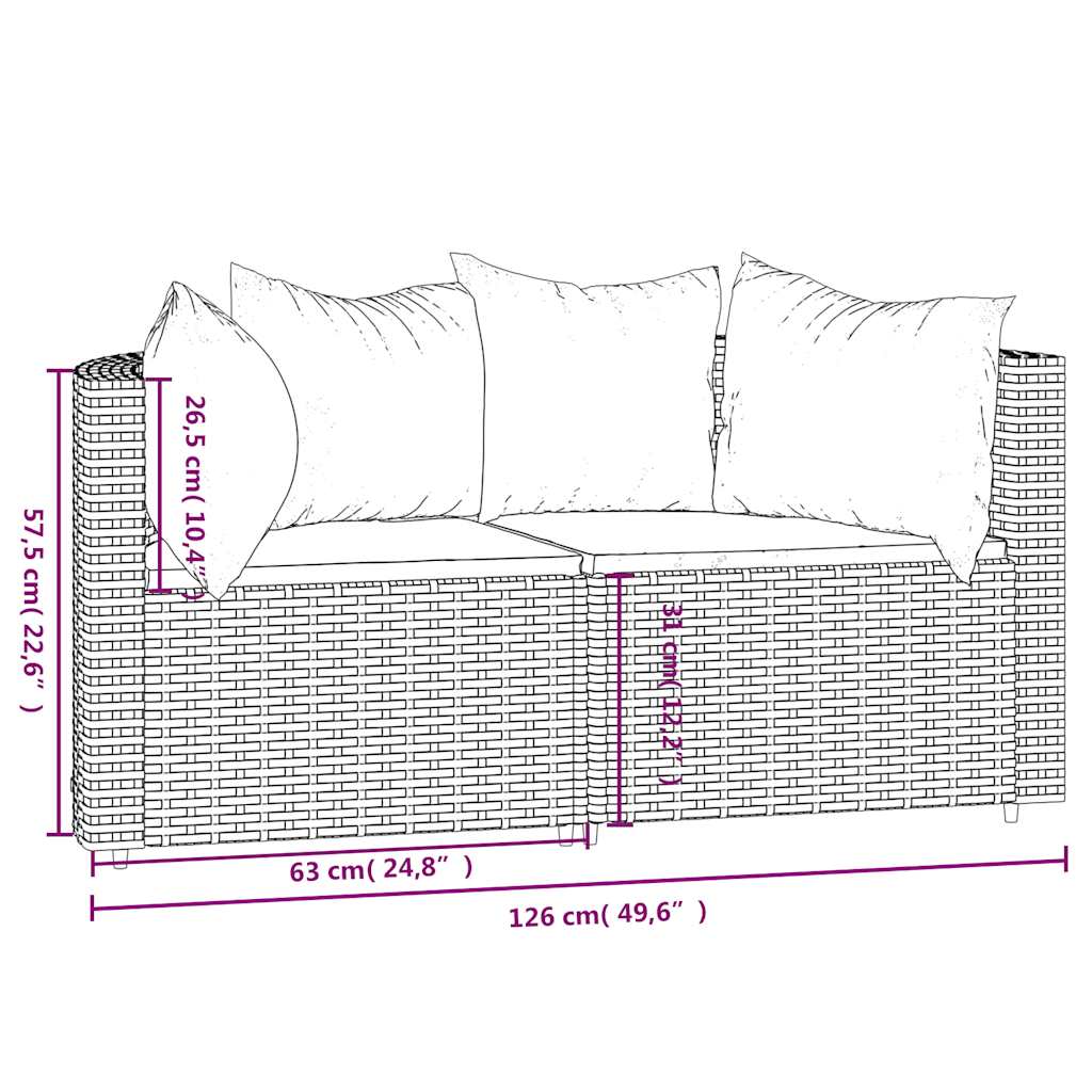 vidaXL Canapés d'angle de jardin avec coussins 2 pcs Noir Résine tressée