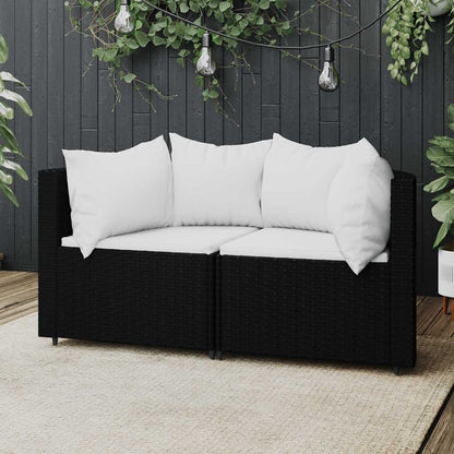 vidaXL Canapés d'angle de jardin avec coussins 2 pcs Noir Résine tressée