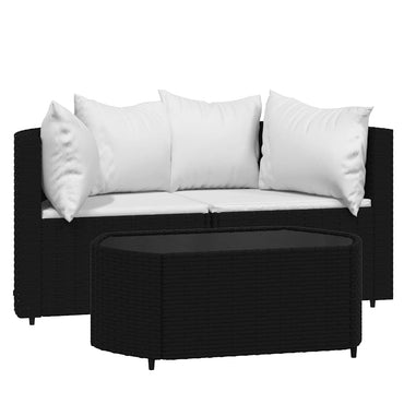 vidaXL Ensemble de salon de jardin 3 pcs avec coussins Noir Résine tressée