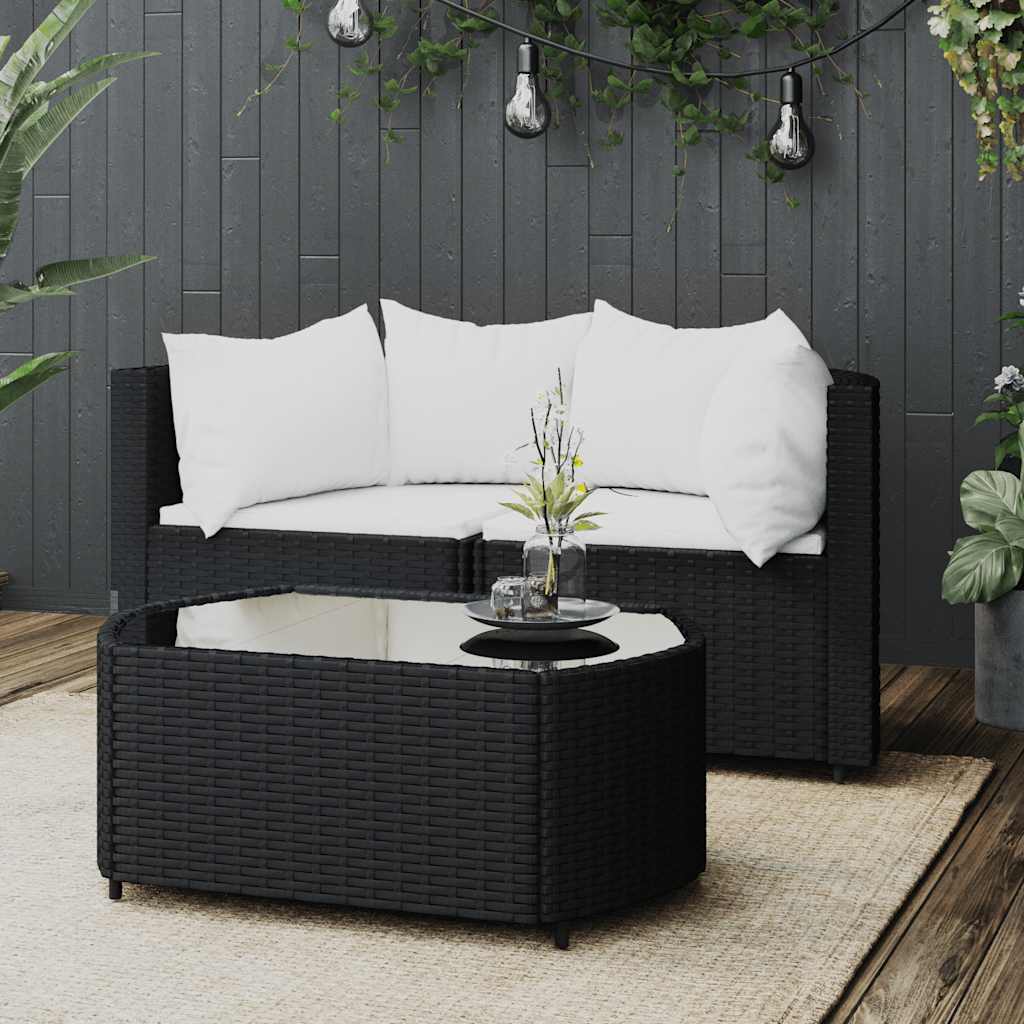 vidaXL Ensemble de salon de jardin 3 pcs avec coussins Noir Résine tressée