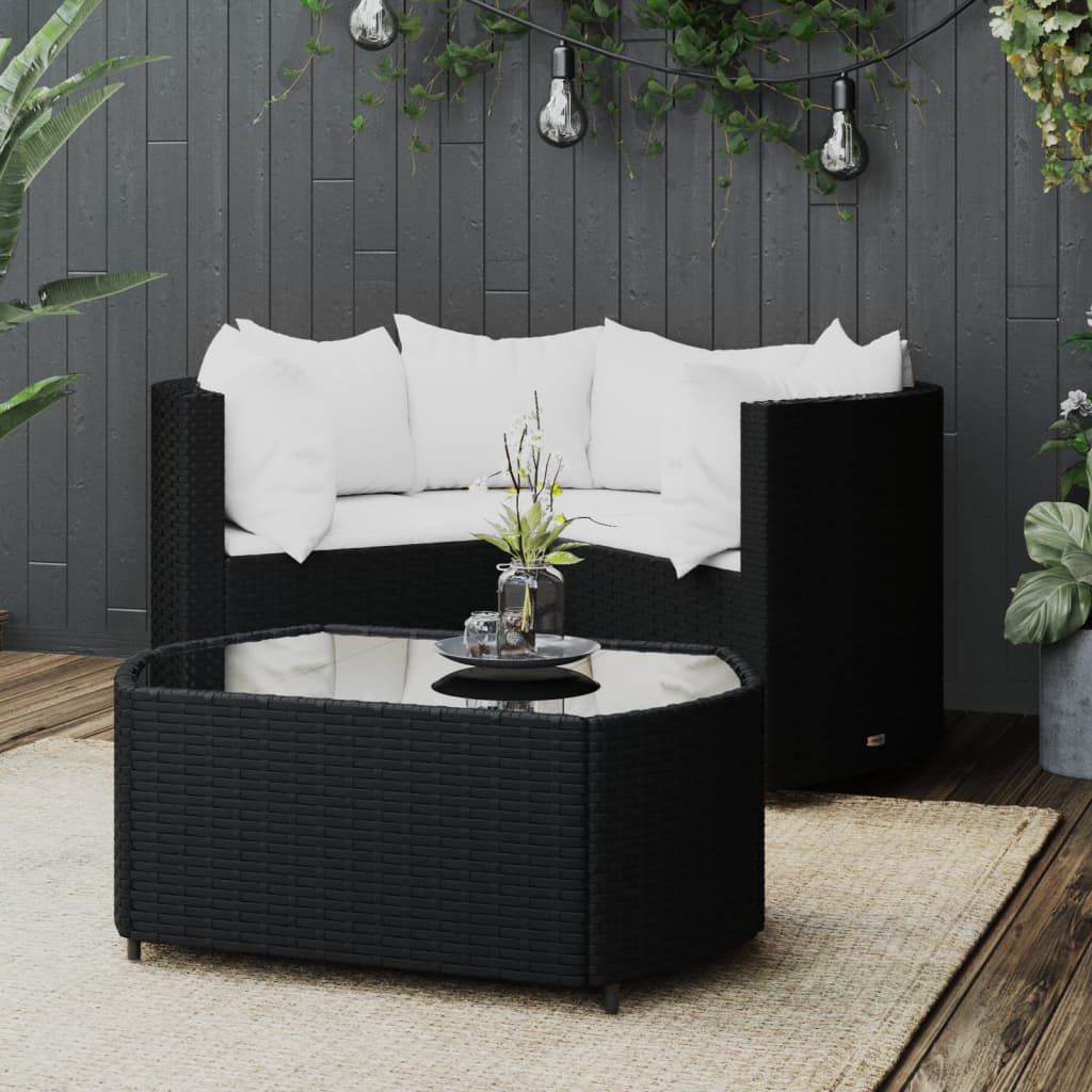 vidaXL Salon de jardin 4 pcs avec coussins Noir Résine tressée