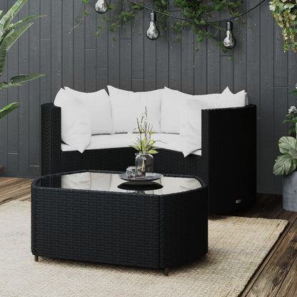 vidaXL Salon de jardin 4 pcs avec coussins Noir Résine tressée