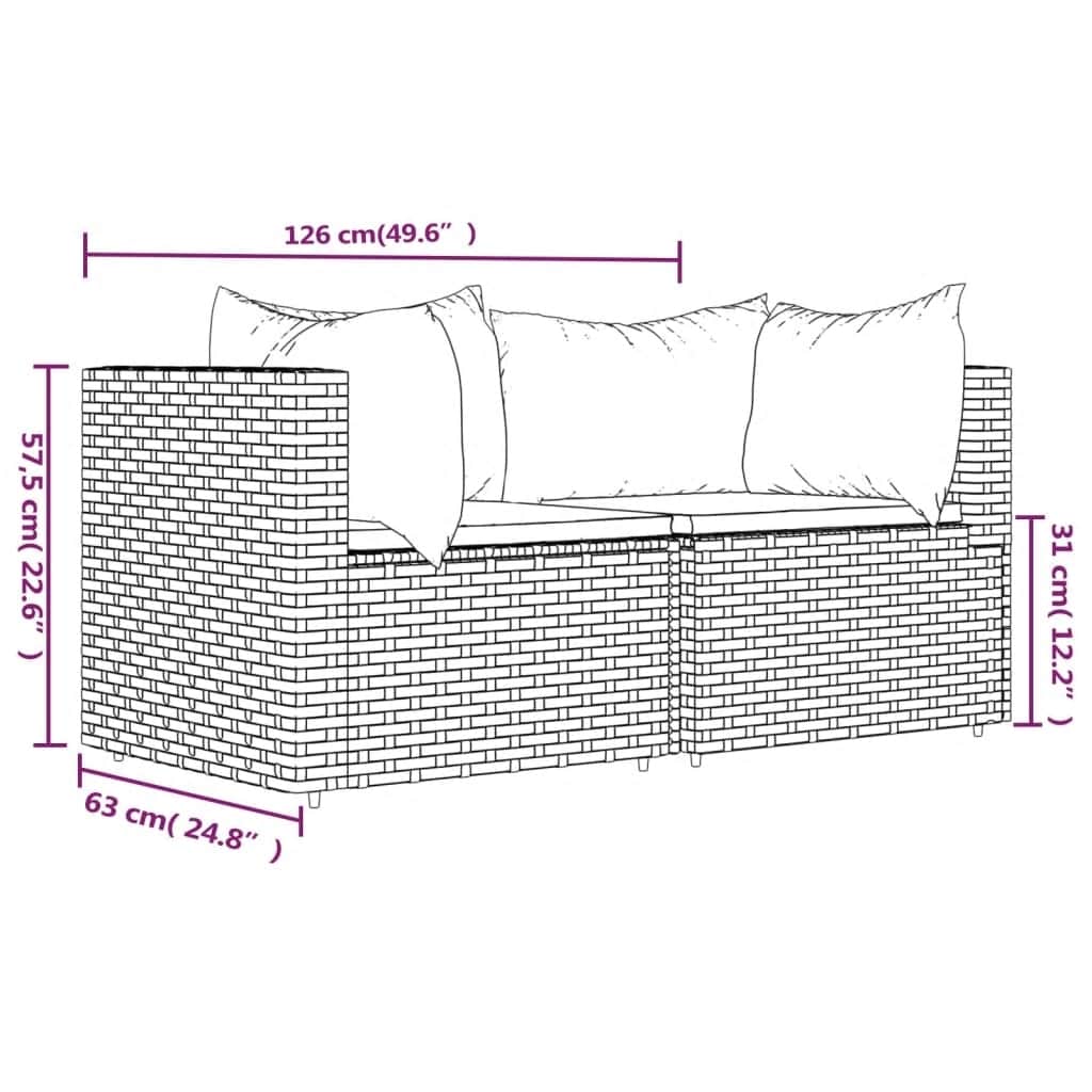 vidaXL Garten-Ecksofas mit Kissen 2 Stk. Braun Poly Rattan