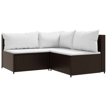 vidaXL Salon de jardin 3 pcs avec coussins marron résine tressée