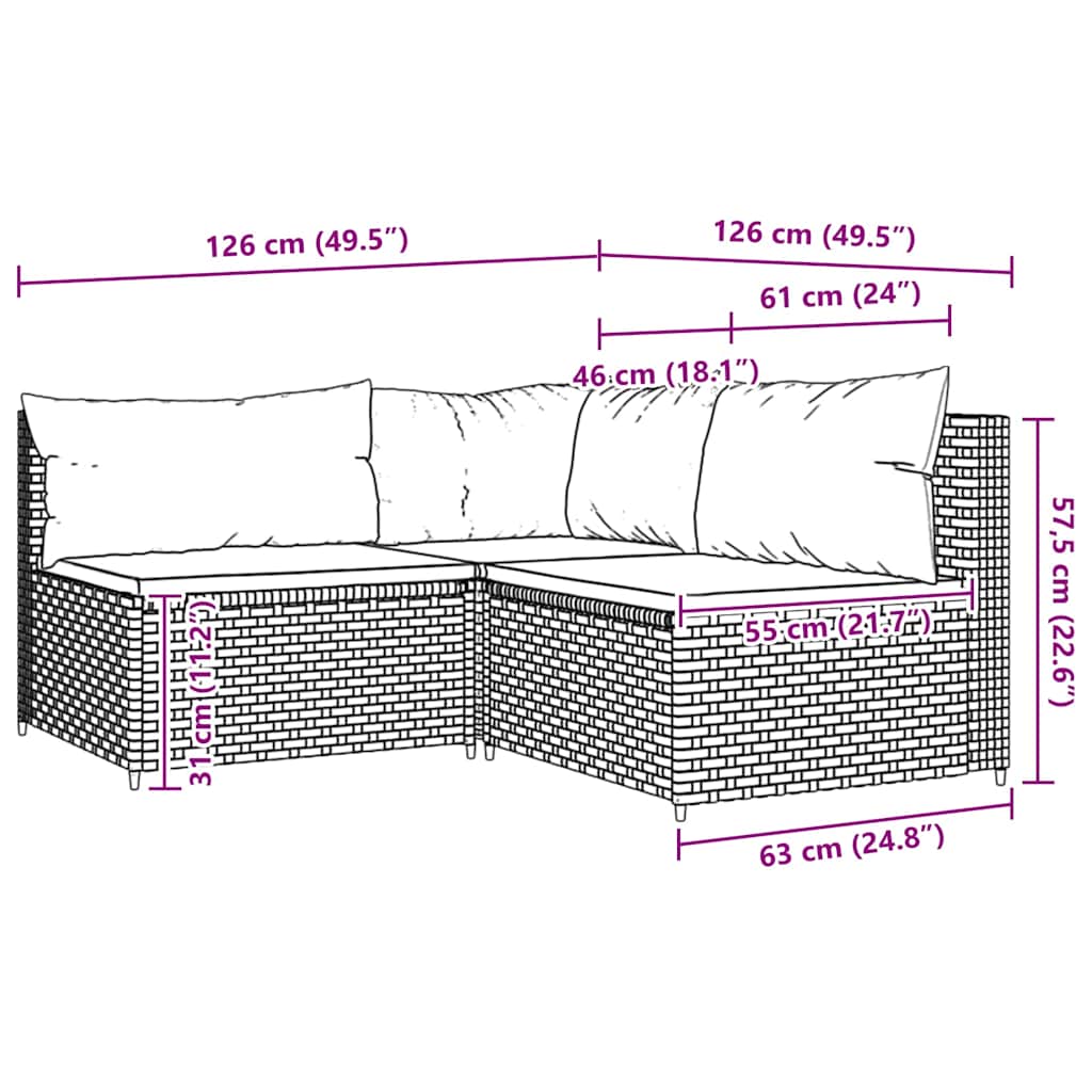 vidaXL Salon de jardin 3 pcs avec coussins marron résine tressée
