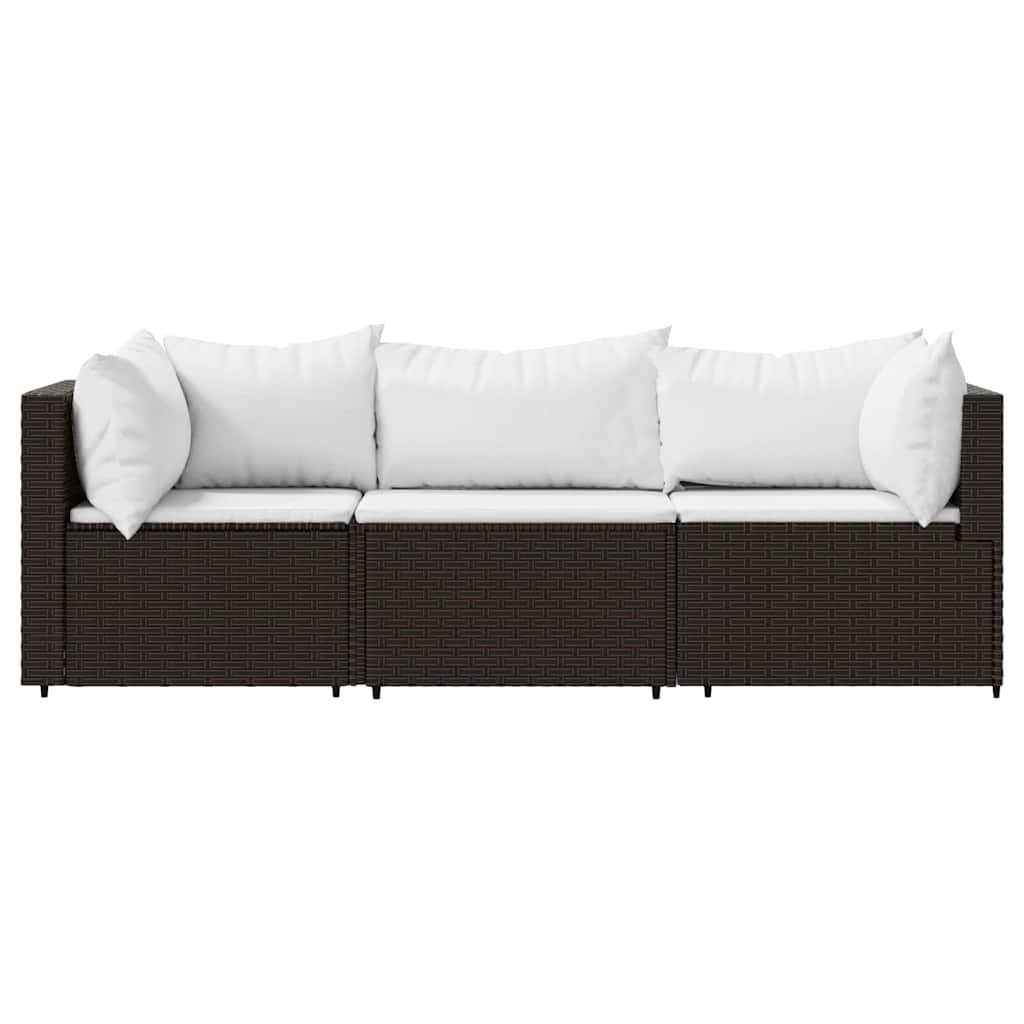 vidaXL Salon de jardin 3 pcs avec coussins marron résine tressée