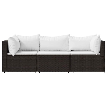 vidaXL Salon de jardin 3 pcs avec coussins marron résine tressée