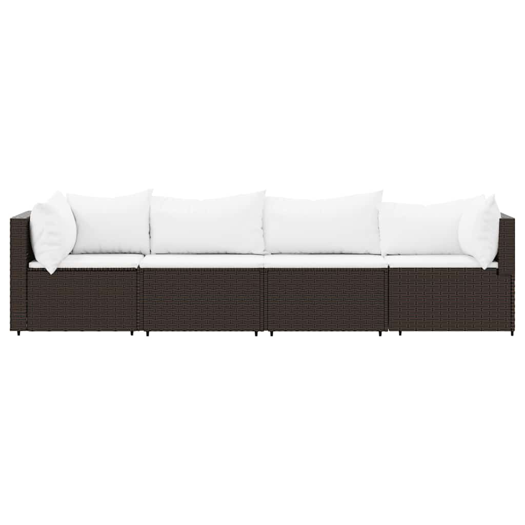 vidaXL Salon de jardin 4 pcs avec coussins marron résine tressée