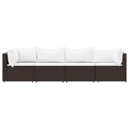 vidaXL Salon de jardin 4 pcs avec coussins marron résine tressée
