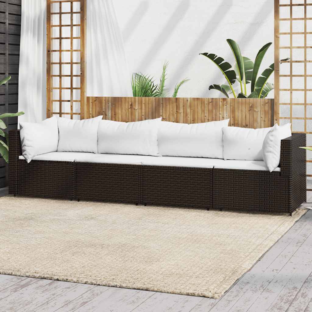 vidaXL Salon de jardin 4 pcs avec coussins marron résine tressée