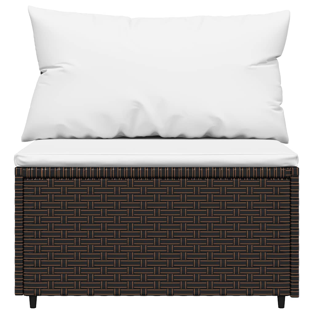 vidaXL Canapé central de jardin avec coussins en poly rotin marron