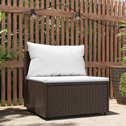 vidaXL Canapé central de jardin avec coussins en poly rotin marron
