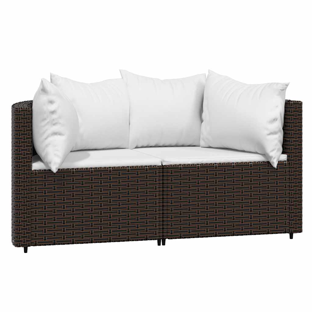 Canapés d'angle de jardin vidaXL avec coussins 2 pcs marron résine tressée
