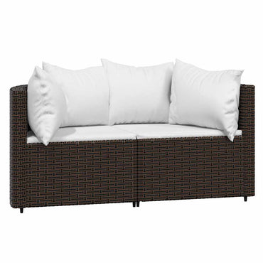 Canapés d'angle de jardin vidaXL avec coussins 2 pcs marron résine tressée