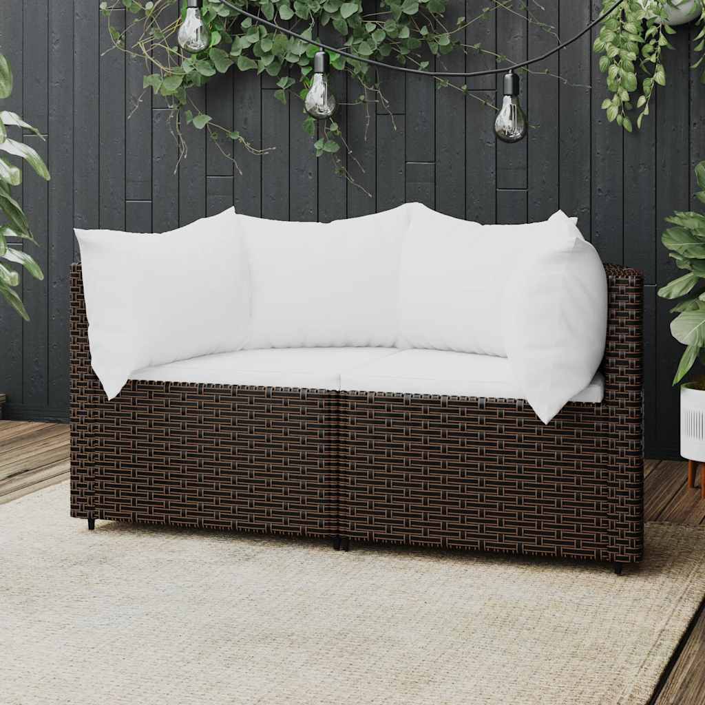 Canapés d'angle de jardin vidaXL avec coussins 2 pcs marron résine tressée