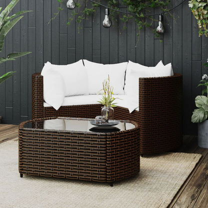 vidaXL Salon de jardin 4 pcs avec coussins marron résine tressée