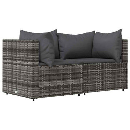 vidaXL Garten-Ecksofas mit Kissen 2 Stk. Grau Poly Rattan