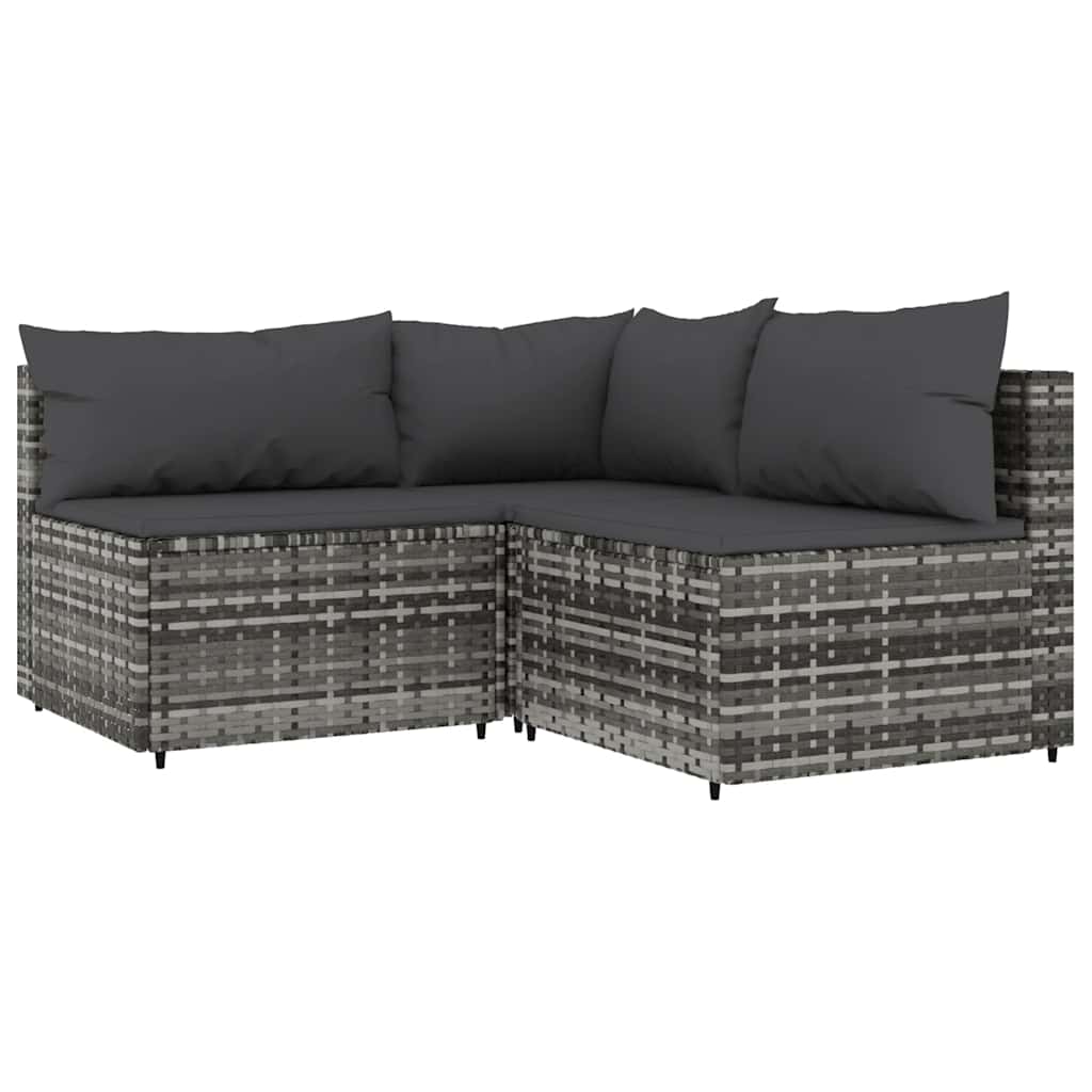 vidaXL 3-tlg. Garten-Lounge-Set mit Kissen Grau Poly Rattan