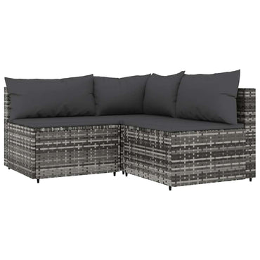 vidaXL Salon de jardin 3 pièces avec coussins Résine tressée Gris
