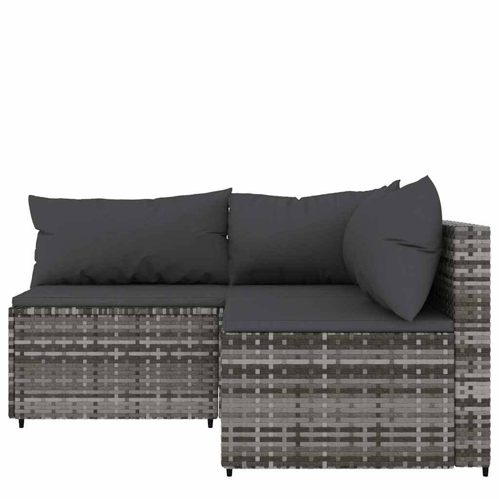 vidaXL 3-tlg. Garten-Lounge-Set mit Kissen Grau Poly Rattan