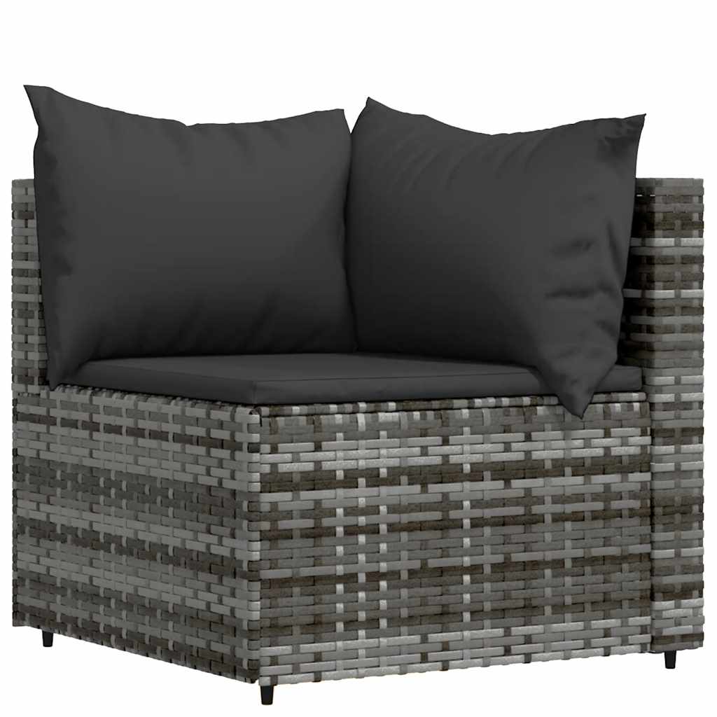 vidaXL 3-tlg. Garten-Lounge-Set mit Kissen Grau Poly Rattan