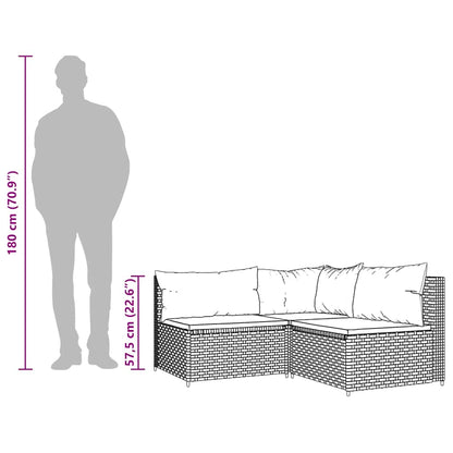 vidaXL 3-tlg. Garten-Lounge-Set mit Kissen Grau Poly Rattan