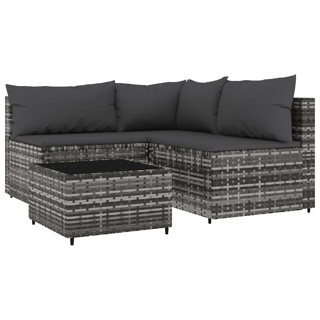 vidaXL Salon de jardin 4 pcs avec coussins Gris Résine tressée