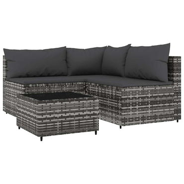 vidaXL 4-tlg. Garten-Lounge-Set mit Kissen Grau Poly Rattan