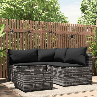 vidaXL Salon de jardin 4 pcs avec coussins Gris Résine tressée
