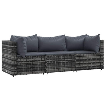 vidaXL Salon de jardin 3 pièces avec coussins Résine tressée Gris