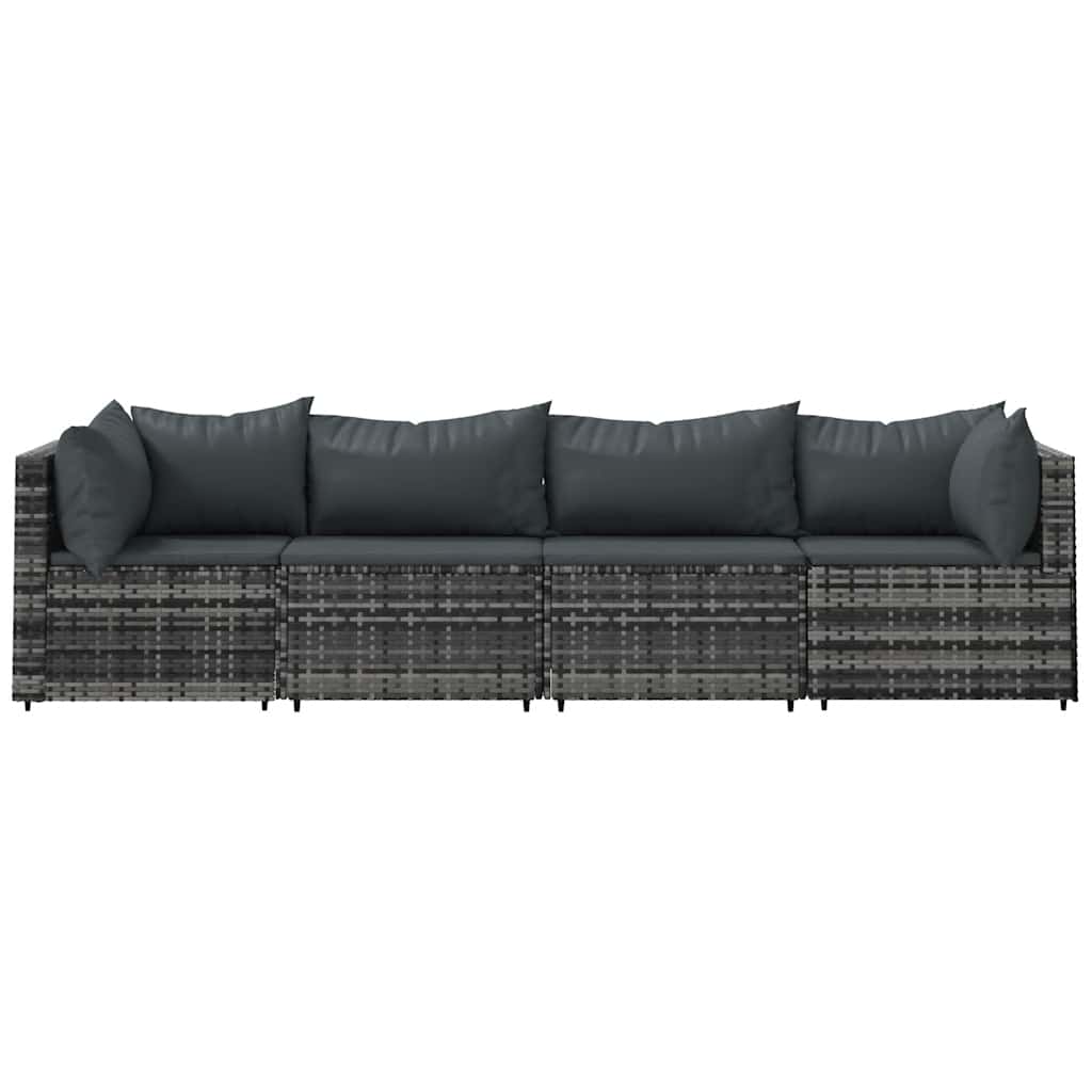 vidaXL Salon de jardin 4 pcs avec coussins Gris Résine tressée