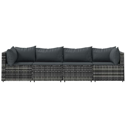 vidaXL Salon de jardin 4 pcs avec coussins Gris Résine tressée