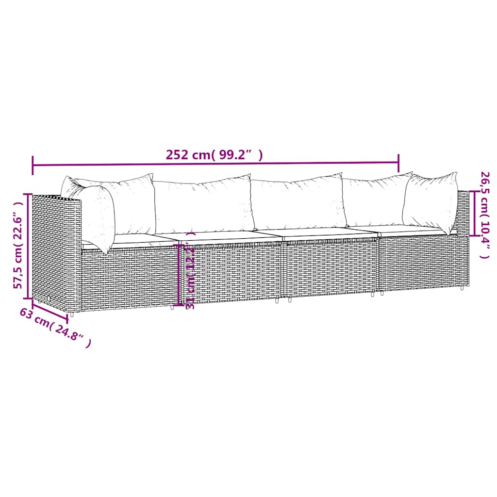 vidaXL Salon de jardin 4 pcs avec coussins Gris Résine tressée