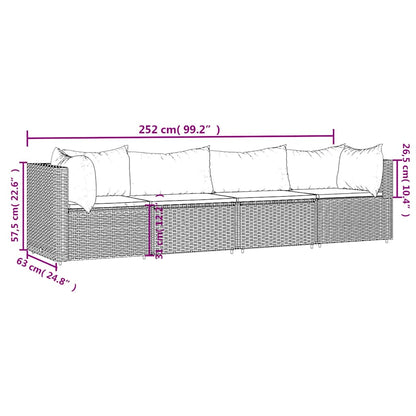 vidaXL Salon de jardin 4 pcs avec coussins Gris Résine tressée