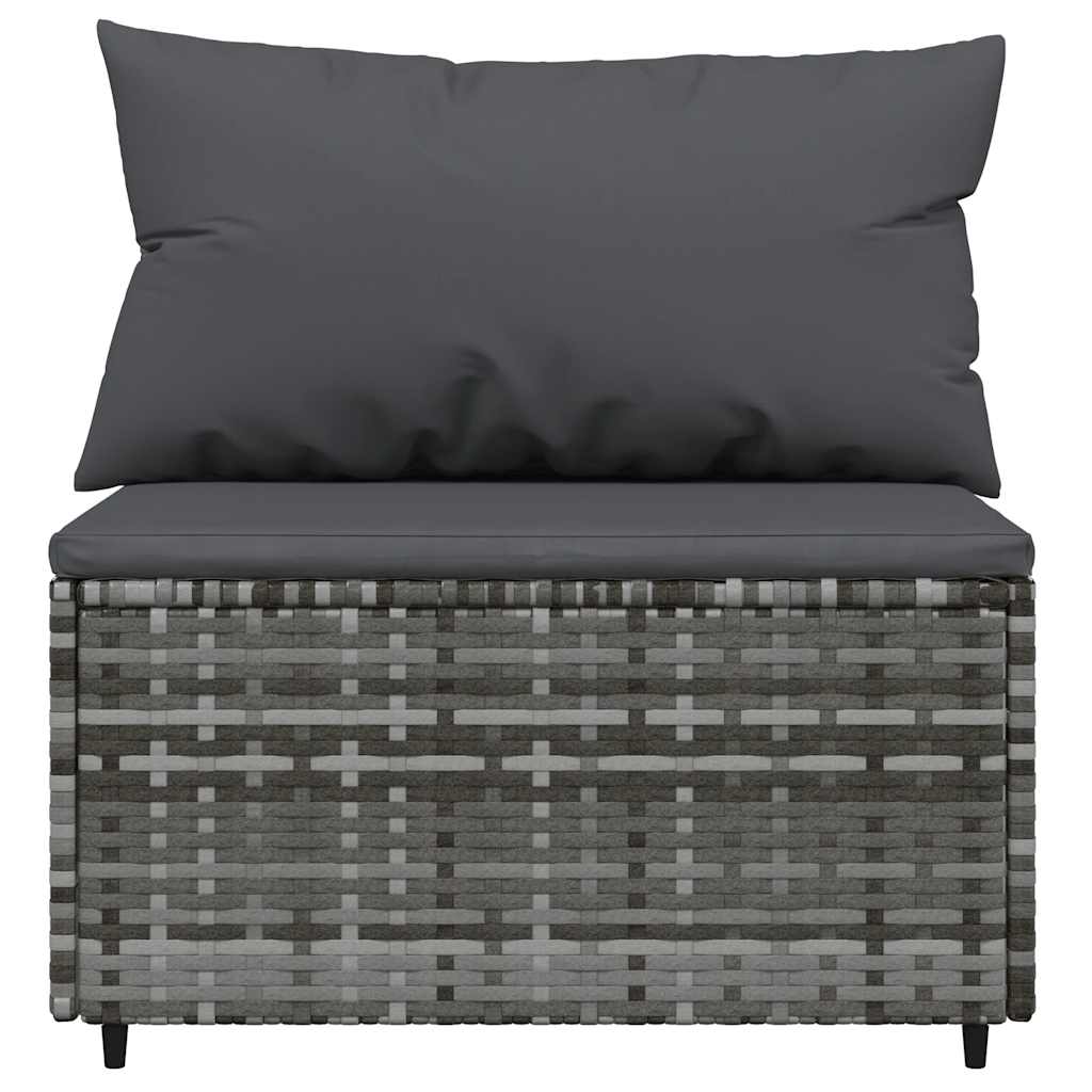 vidaXL Canapé central de jardin avec coussins gris en résine tressée