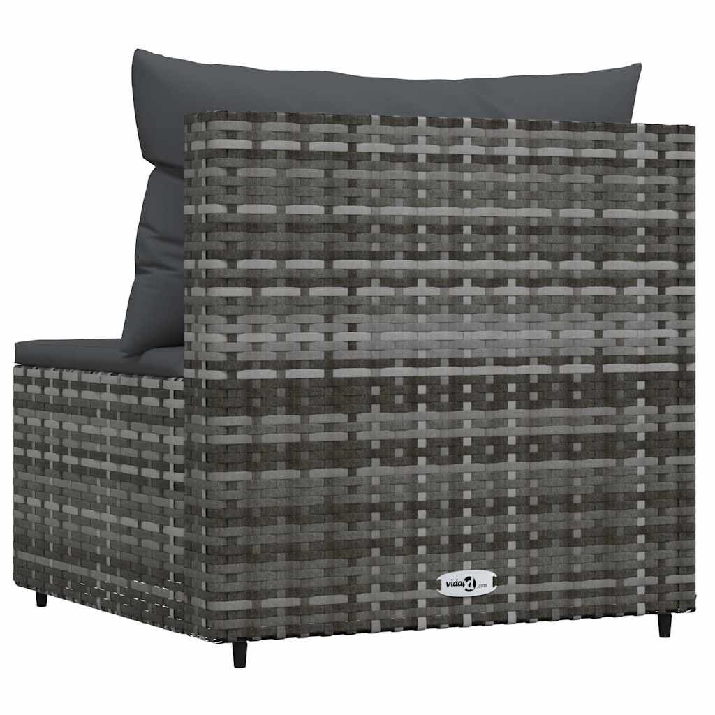 vidaXL Canapé central de jardin avec coussins gris en résine tressée
